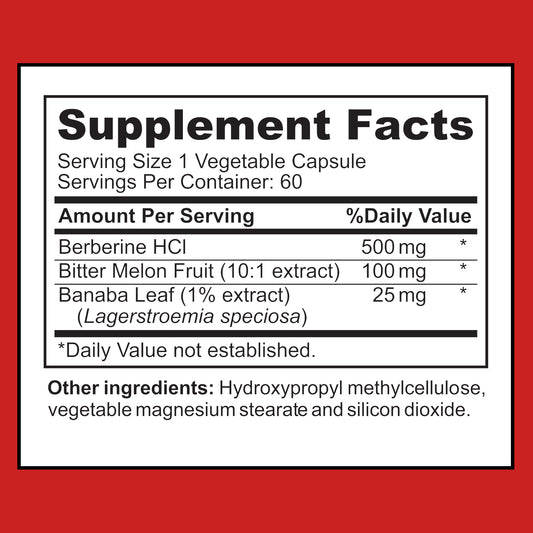 Rejuvences Berberine 500 mg Capsules with Bitter Melon and Banaba Leaf for Heart Health, Weight Management, and Immune Support (60 Capsules)