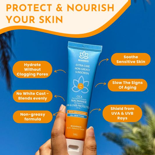 Rejuvences Sunscreen SPF 50 – Non-Greasy, Broad Spectrum UVA/UVB Protection