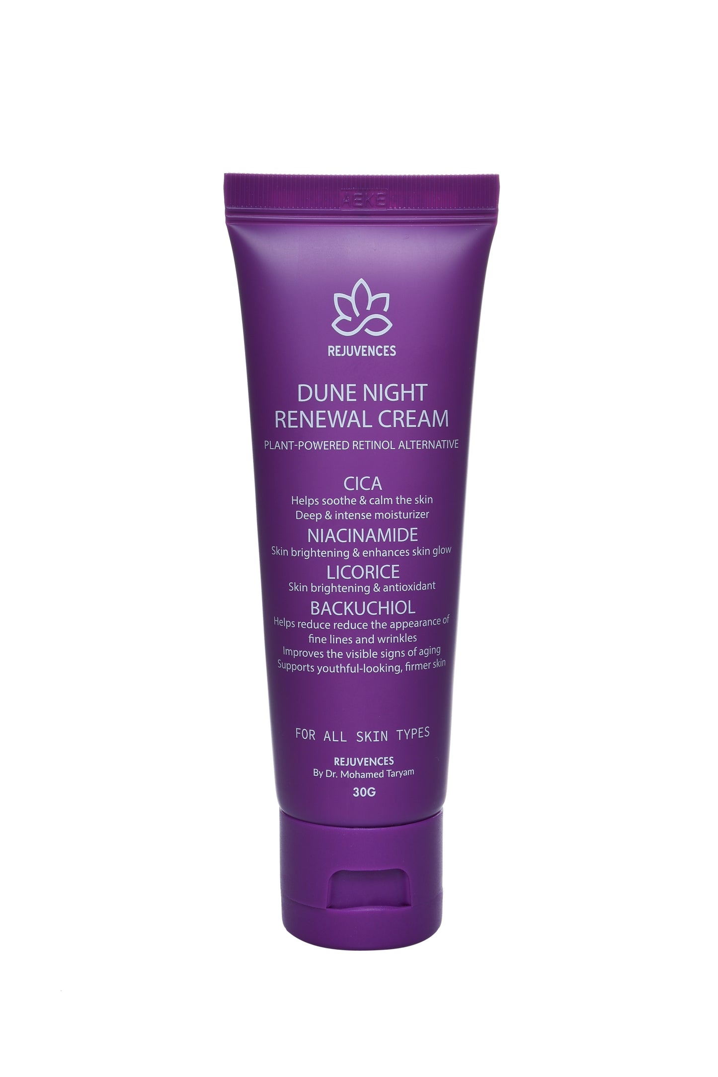 Rejuvences Dune Night Renewal Cream – 3% Bakuchiol & 5% Niacinamide for Anti-Aging & Hyperpigmentation – Korean Dermatologist-Tested, Derma-Safe, Non-Irritant Night Cream with Licorice & Panthenol, 30g