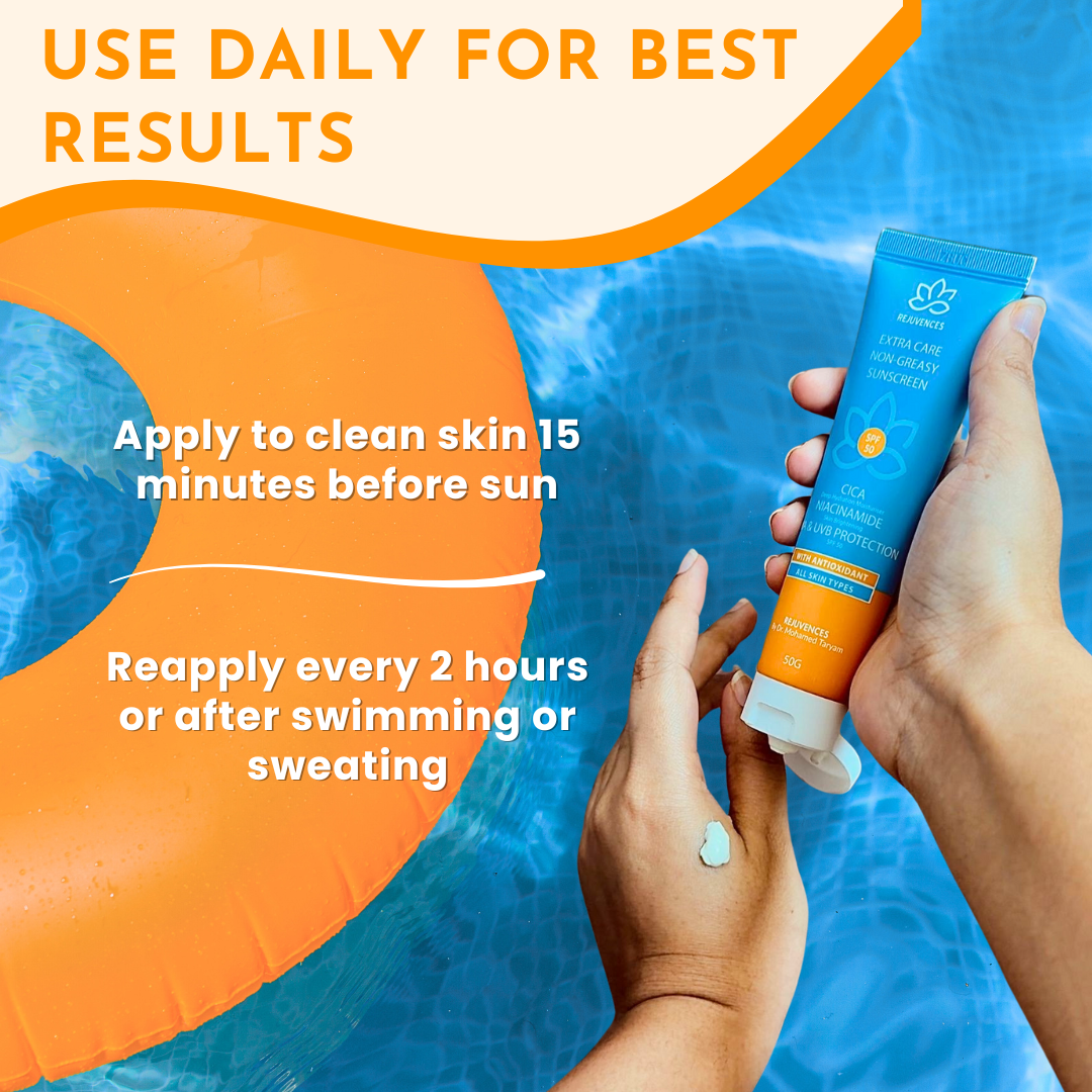Rejuvences Sunscreen SPF 50 – Non-Greasy, Broad Spectrum UVA/UVB Protection