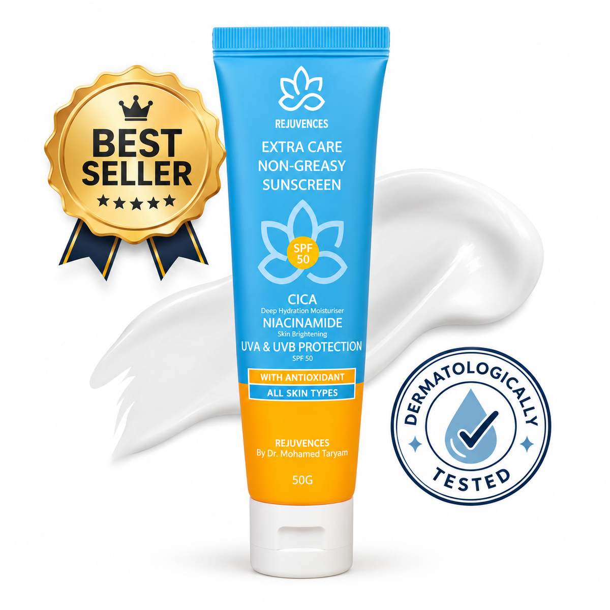 واقي شمس Rejuvences SPF 50 – حماية واسعة الطيف من الأشعة فوق البنفسجية UVA/UVB وغير دهنيّة